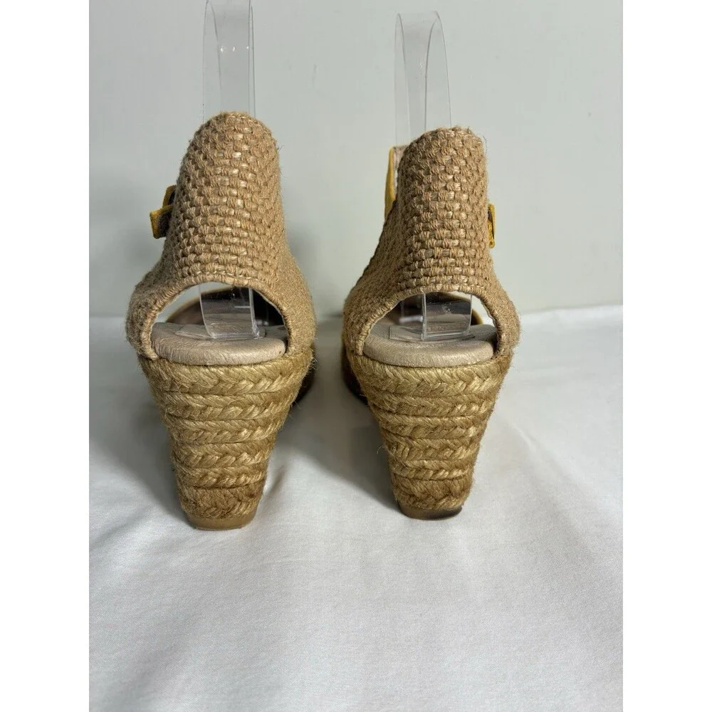 Gaimo Wedge Sandal Sz 9 Yellow Suede Espadrille Handmade In Spain Round toe Rope